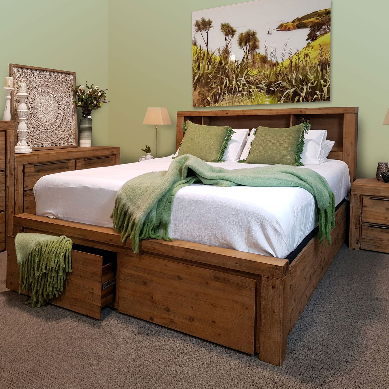 Wooden bed frame with 2 drawers storage and headboard cape Collection The Bed Shop