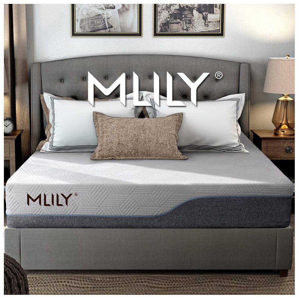 mlily memory foam mattress on bed base with head board and pillows