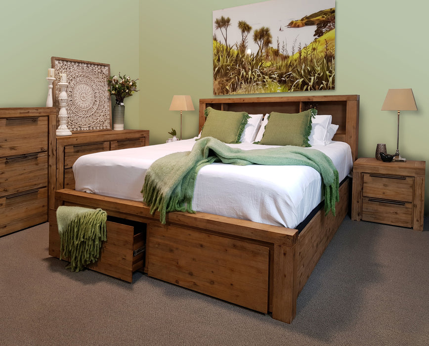 natural wood bedframe with 2 drawer storage and headboard Cape Collection The Bed Shop