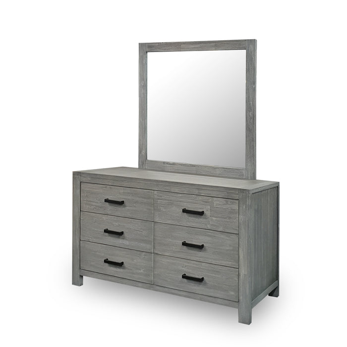 Grey wood 6 drawer dresser and mirror Hudson Collection The Bed Shop